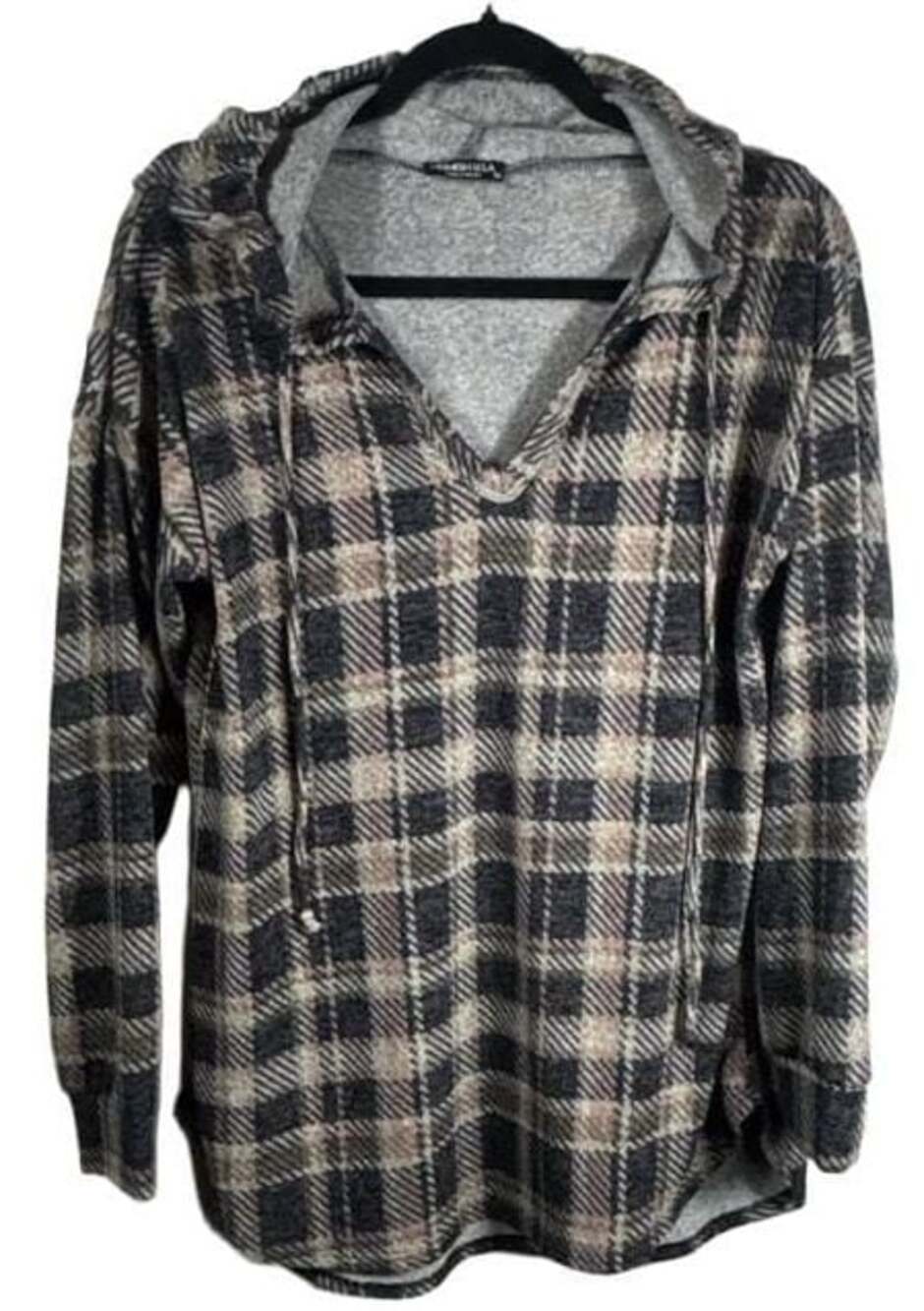 Hemish USA Plaid Hooded V-Neck Long Sleeve Sweatshirt Shacket